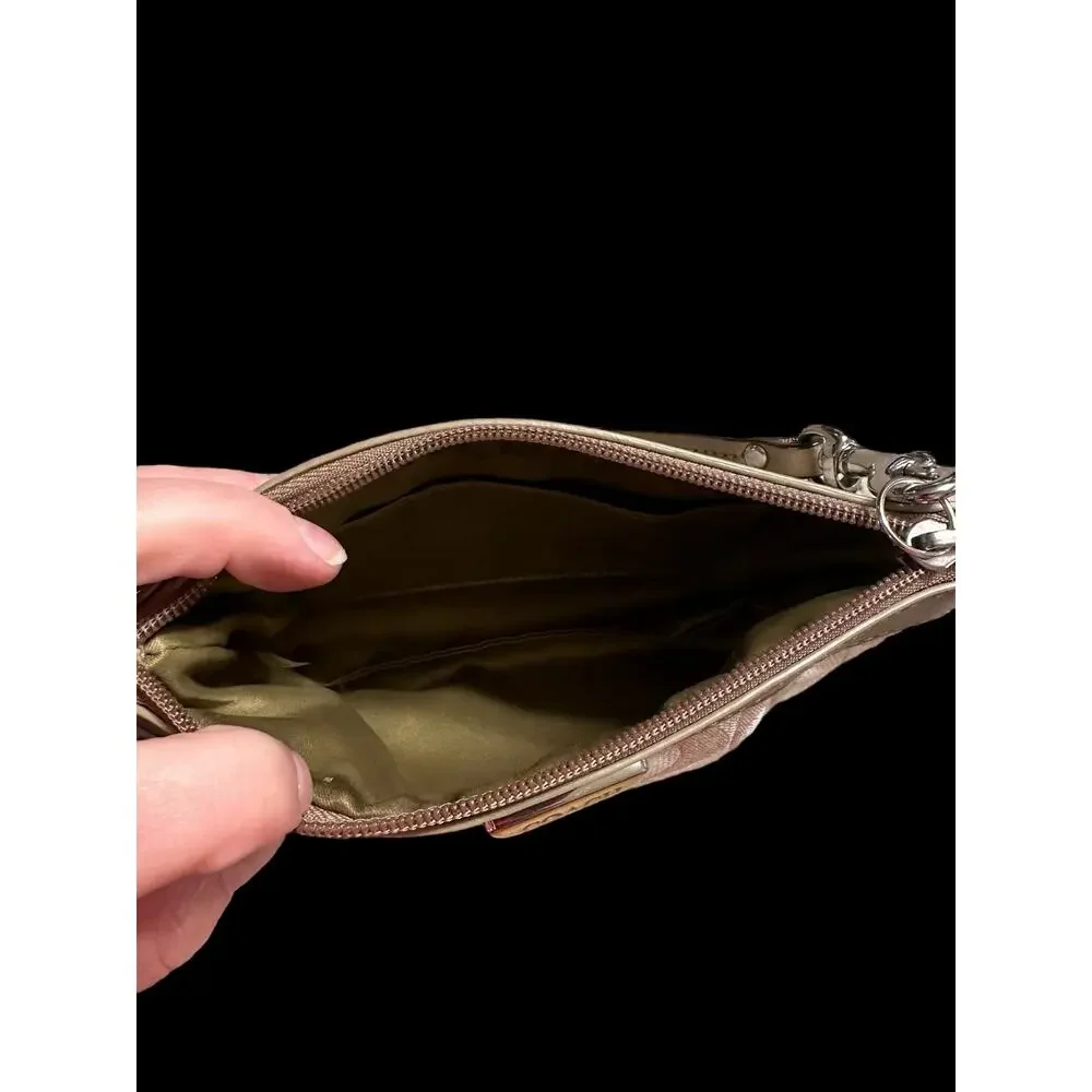 Coach Signature Gold Silver and Cream Wristlet - Picture 5 of 9